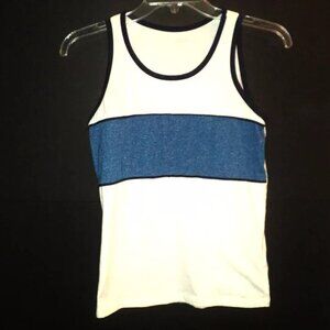 Old Navy Tank Top Boys L, 10-12 (Runs Smaller) Sleeveless White, Blue Cotton